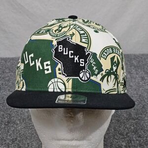 Milwaukee‎ Bucks 47 Brand Snapback Hat All Over Logo Print Green Black NBA